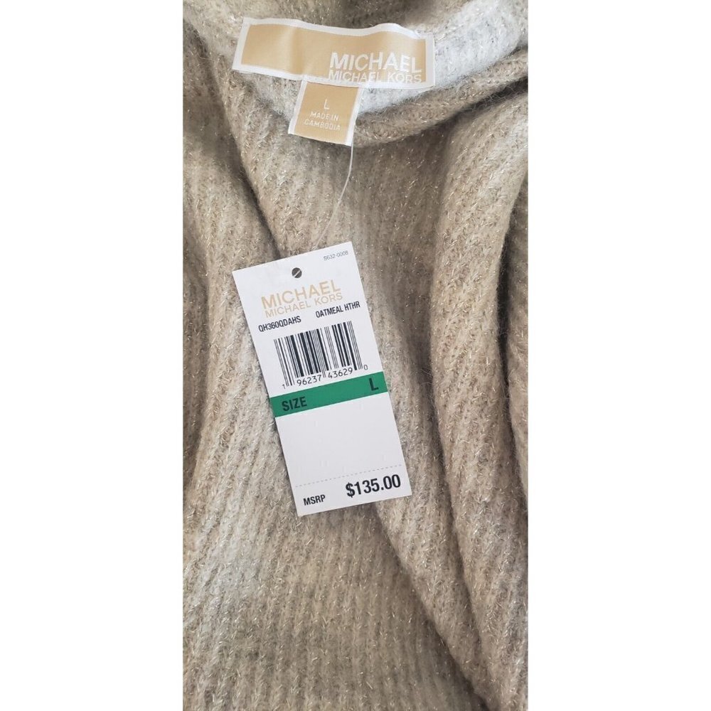 NWT $ 135 MICHAEL KORS OATMEAL HEATHER METALLIC  OPEN FRONT CARDIGAN  SZ L - Picture 7 of 7